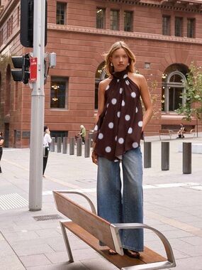 Peppermayo Corrida Backless Top - Chocolate Blue Dot